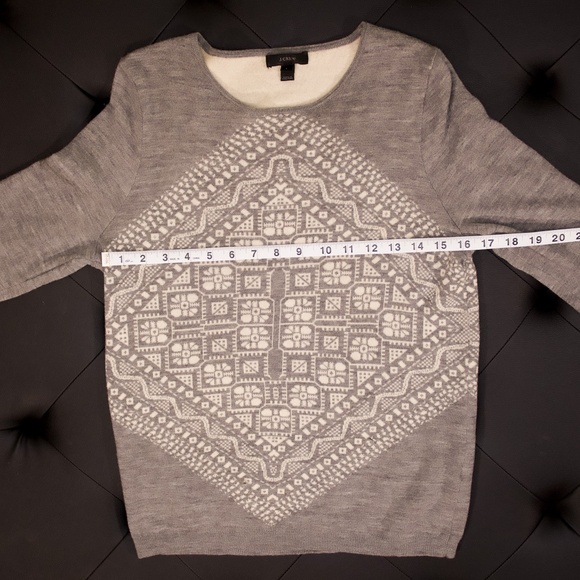 J. Crew Womens snowflake grey white merino wool sweater size large - Picture 5 of 6